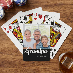 Grandpa Established Script Black Photo Poker Cards