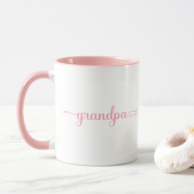 Grandpa Established | Two Tone Pink & White Mug (With Donut)
