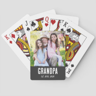 Grandpa Established White grunge Script Photo Poker Cards