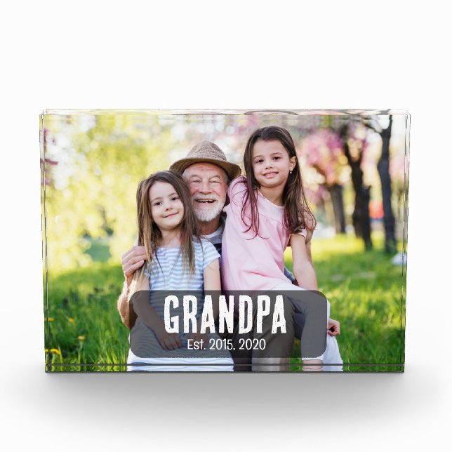 Grandpa Established White Script Photo Block (Front)