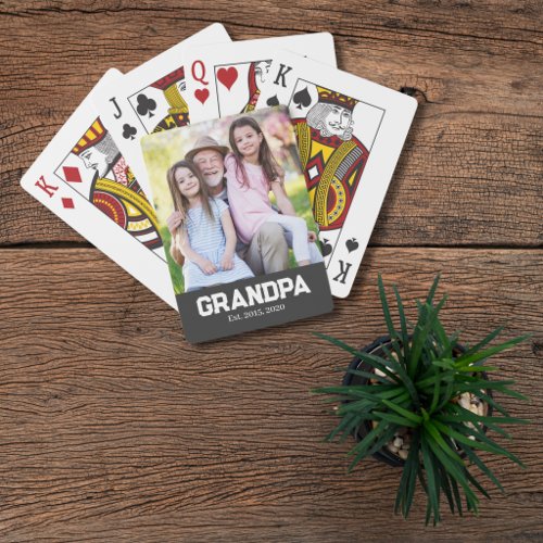 Grandpa Established White Script Photo Poker Cards