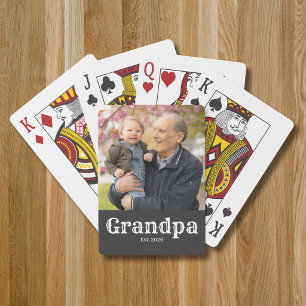 Grandpa Established White Script Photo Poker Cards