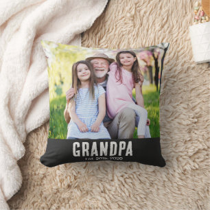 Grandpa Established White Script Photo Throw Pillow