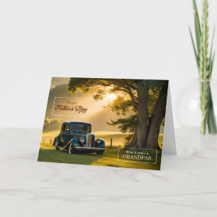 Grandpa Father's Day Classic Car in Summer Meadow Holiday Card