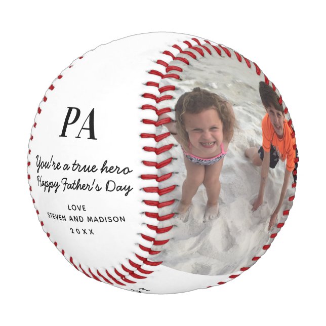 Grandpa Fathers Day Photo Keepsake Personalized Baseball (Angled)
