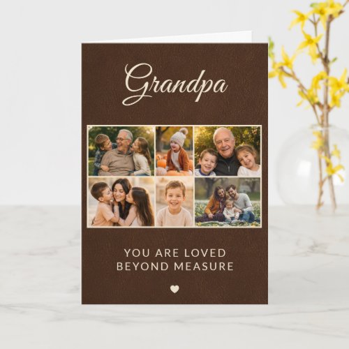 Grandpa Faux Leather Father's Day 6 Family Photo  Card