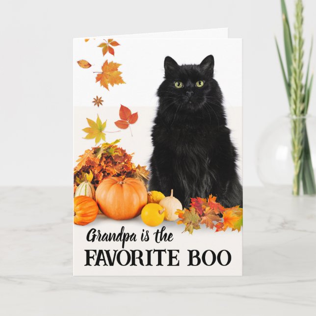 Grandpa Favorite Boo Halloween Black Cat Card (Front)