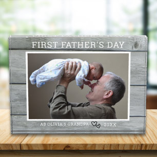 Grandpa First Father's Day Rustic Gray Wood One Photo Block
