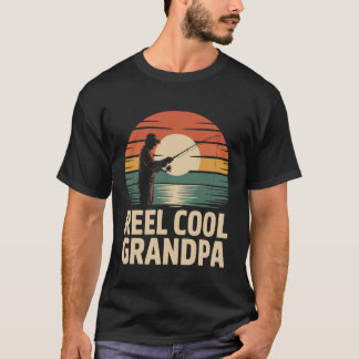 Grandpa Fishing Retro Reel Cool Grandpa Motif Long T-Shirt