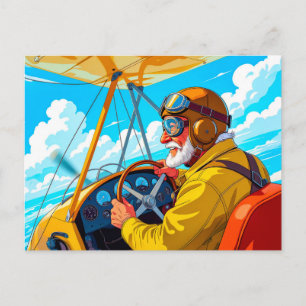 Grandpa flying a plane holiday postcard