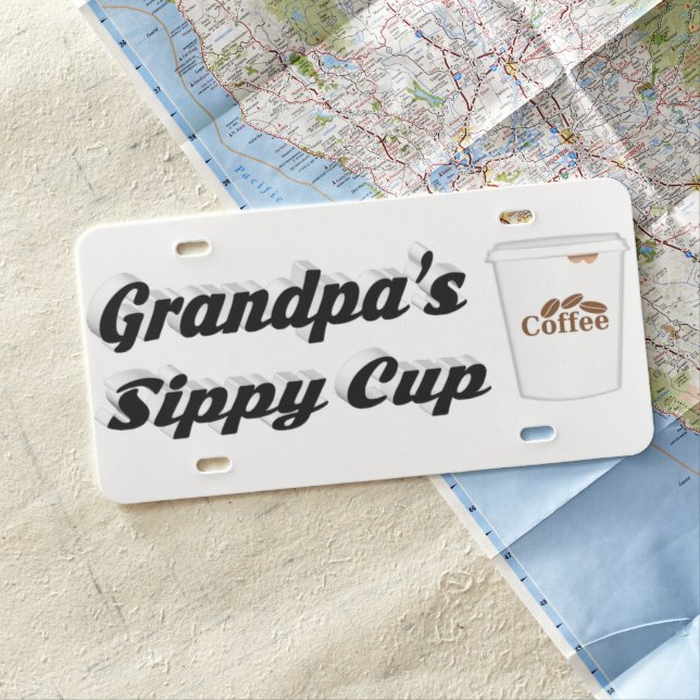 Grandpa funny coffee quote black text license plate (In Situ)