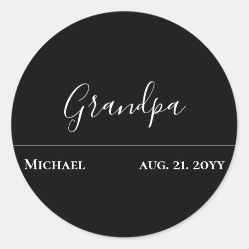 Grandpa Gift_ Modern Jet Black Personalized Classic Round Sticker