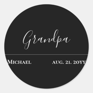 Grandpa Gift- Modern Jet Black Personalized Classic Round Sticker