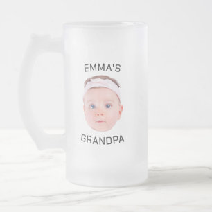 Grandpa Gift Mug, Custom Baby Face, Photo Gift Frosted Glass Beer Mug