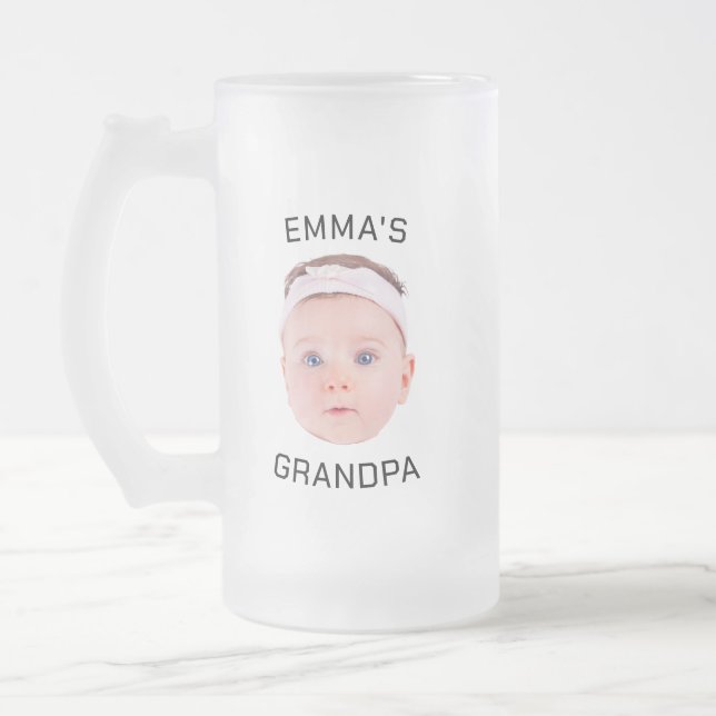 Grandpa Gift Mug, Custom Baby Face, Photo Gift Frosted Glass Beer Mug (Left)