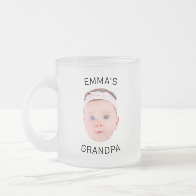 Grandpa Gift Mug, Custom Baby Face, Photo Gift Frosted Glass Coffee Mug (Left)