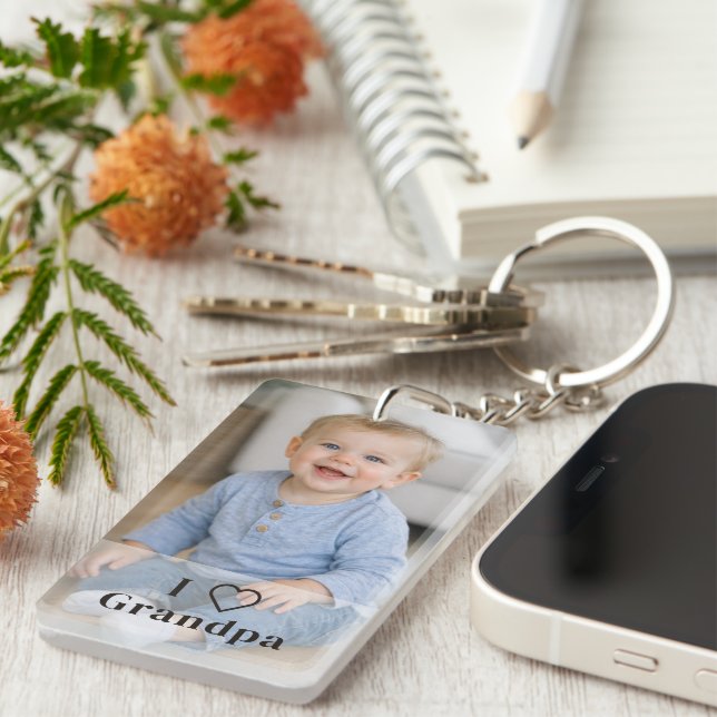Grandpa Gift Personalized Photo and Text  Keychain (Front Right)