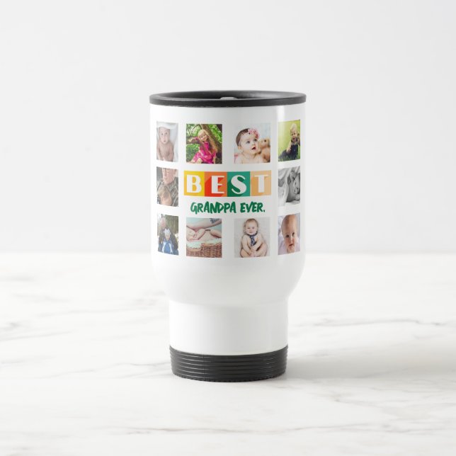 Grandpa Gifts Personalized Grandkids Photo Collage Travel Mug (Center)