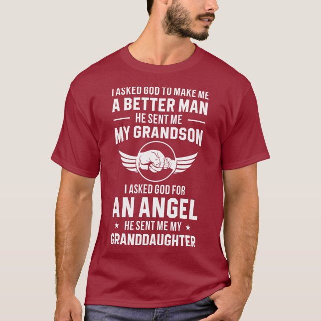 Grandpa  God Sent Me My Grandson Granddaughter T-Shirt (Front)