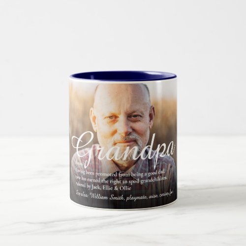 Grandpa Grandad Definition Elegant Script Photo Two_Tone Coffee Mug
