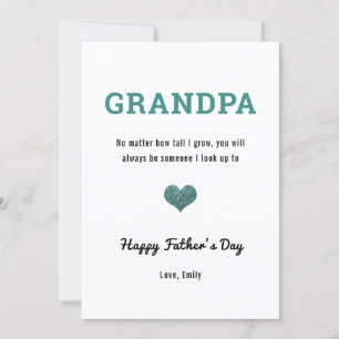 Grandpa Grandad Fathers Day cute heart glitter Card
