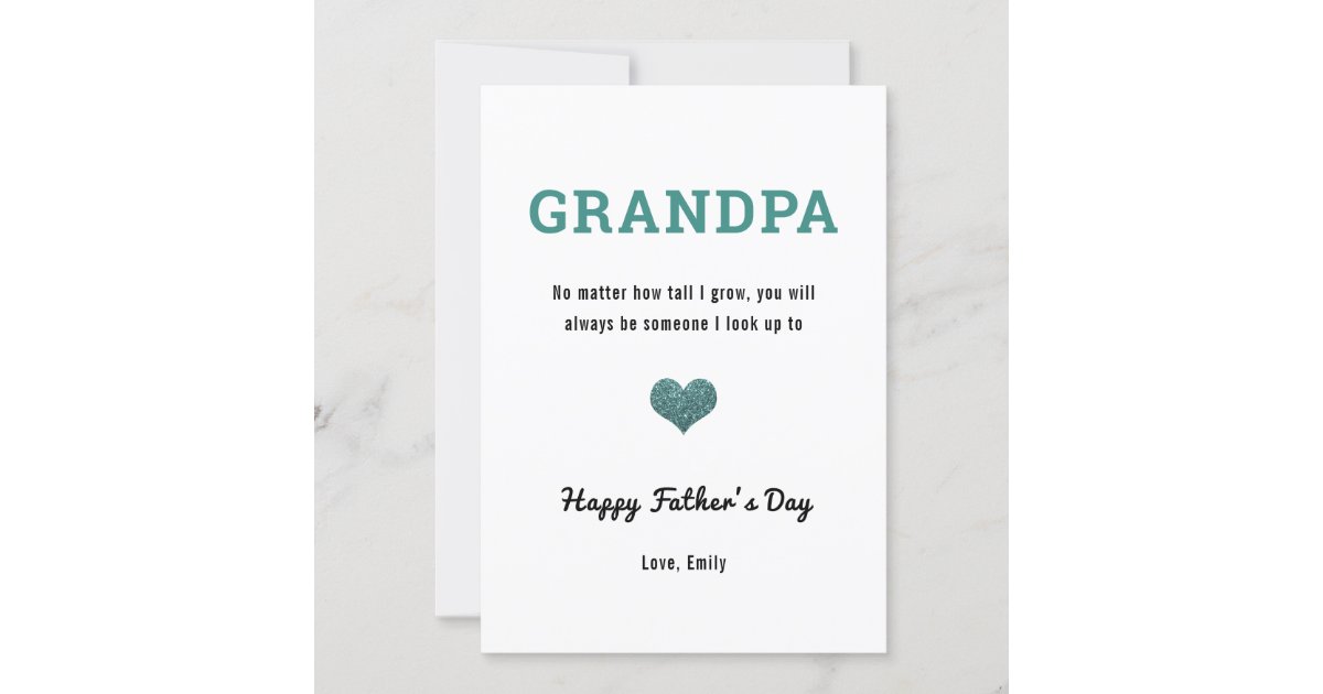 Grandpa Grandad Fathers Day cute heart glitter Card | Zazzle
