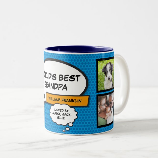 Grandpa Grandad Fun Cool Modern Blue Photo Two-Tone Coffee Mug (Front Right)