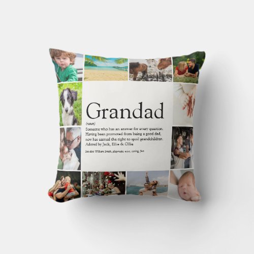 Grandpa Grandad Papa Definition 12 Photo Collage Throw Pillow