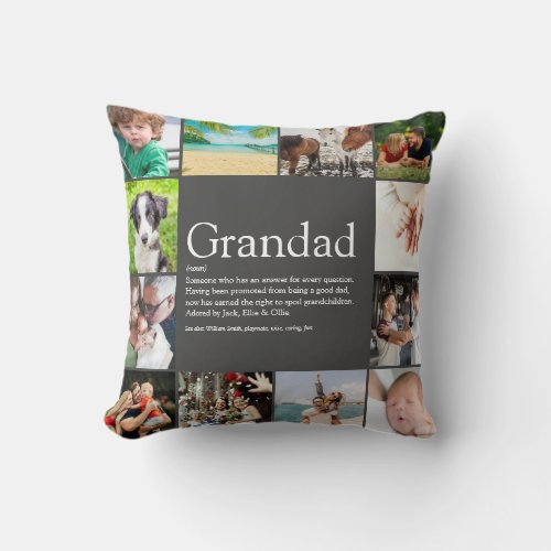 Grandpa Grandad Papa Definition 12 Photo Gray Throw Pillow