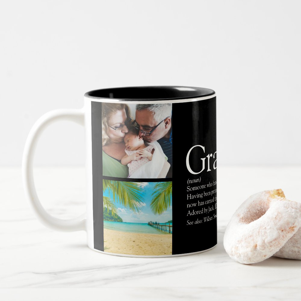 Disover Grandpa Grandad Papa Definition 4 Photo Black Two-Tone Coffee Mug