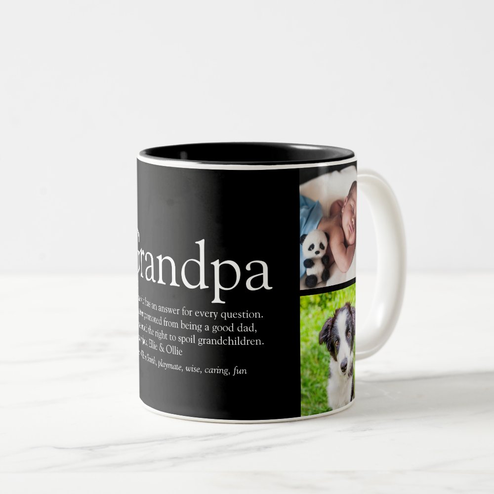 Discover Grandpa Grandad Papa Definition 4 Photo Black Two-Tone Coffee Mug