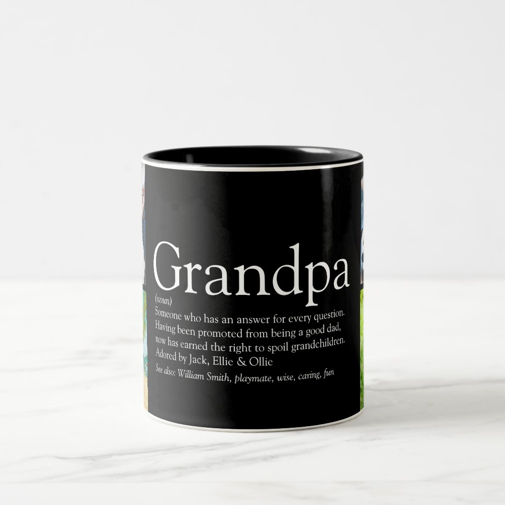 Discover Grandpa Grandad Papa Definition 4 Photo Black Two-Tone Coffee Mug