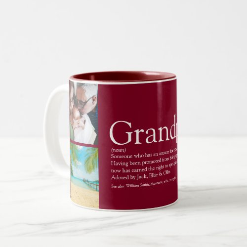 Grandpa Grandad Papa Definition 4 Photo Burgundy Two_Tone Coffee Mug