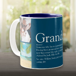 Grandpa, Grandad, Papa Definition 4 Photo Collage Two-Tone Coffee Mug