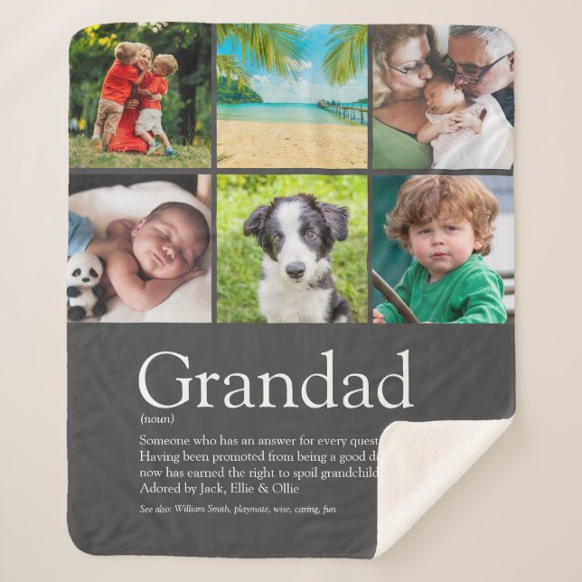 Grandpa Grandad Papa Definition 6 Photo Gray Sherpa Blanket (Front)