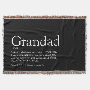 Grandpa, Grandad, Papa Definition Black and White Throw Blanket
