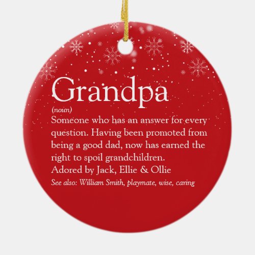 Grandpa Grandad Papa Definition Christmas Photo Ceramic Ornament