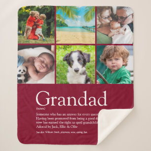 Grandpa Grandad Papa Photo Collage Burgundy Sherpa Blanket