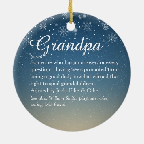 Grandpa Grandad Pops Definition Photo Christmas Ceramic Ornament