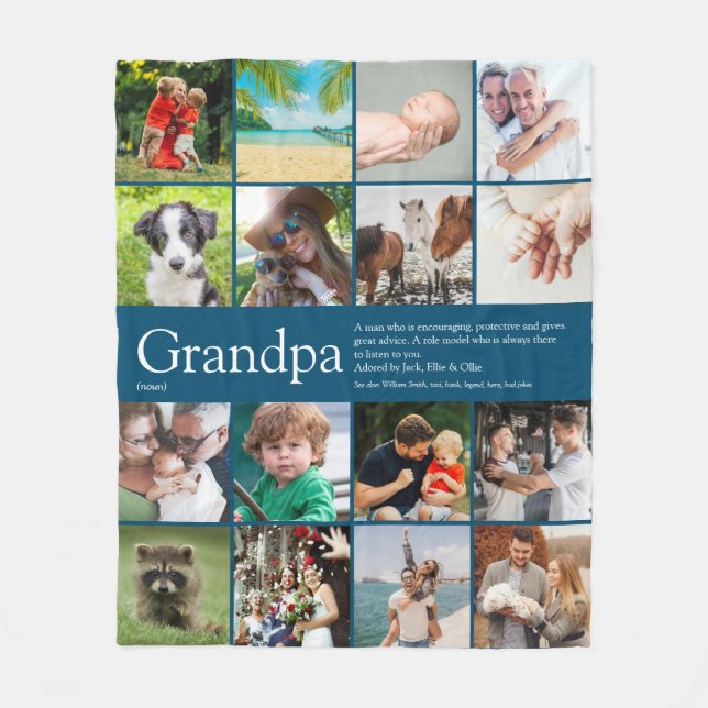 Grandpa Grandfather Grandad Definition Photo Blue Fleece Blanket (Front)