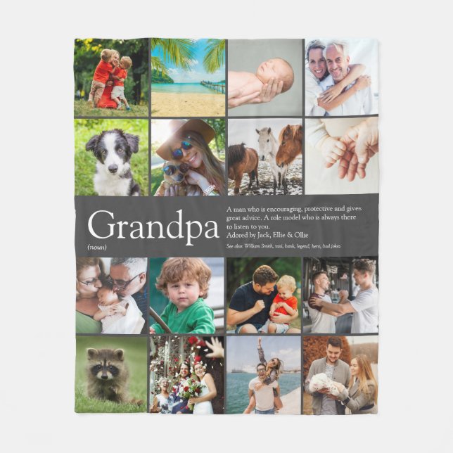 Grandpa Grandfather Grandad Definition Photo Gray Fleece Blanket (Front)