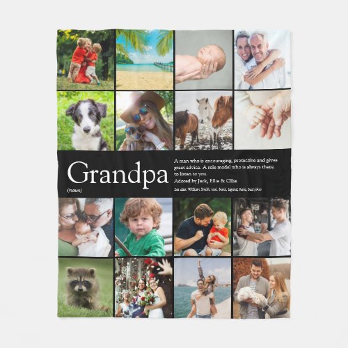 Grandpa Grandfather Grandad Photo Collage Black Fleece Blanket