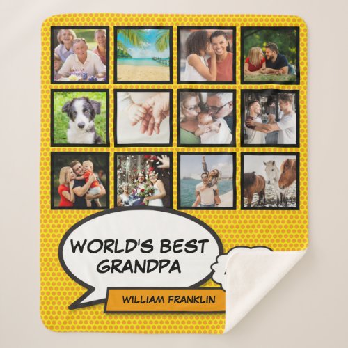 Grandpa Grandfather Grandad Photo Fun Comic Book Sherpa Blanket