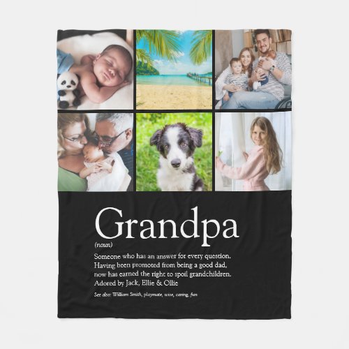 Grandpa Grandfather Papa Definition 6 Photo Black Fleece Blanket