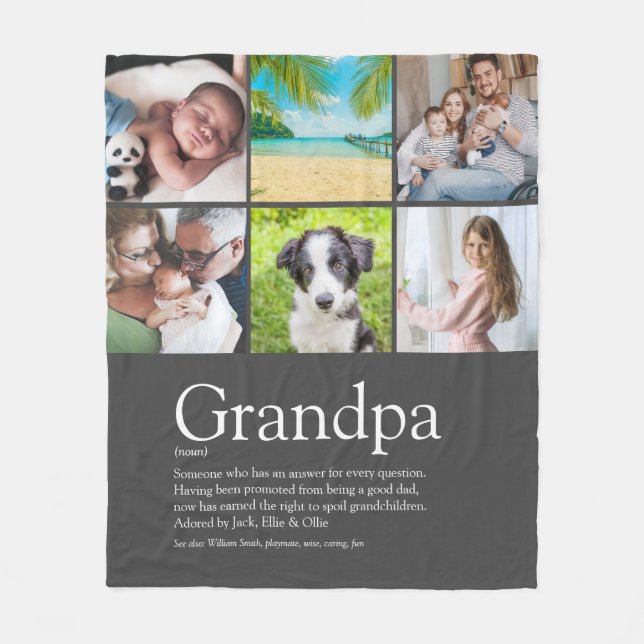Grandpa Grandfather Papa Definition 6 Photo Gray Fleece Blanket (Front)