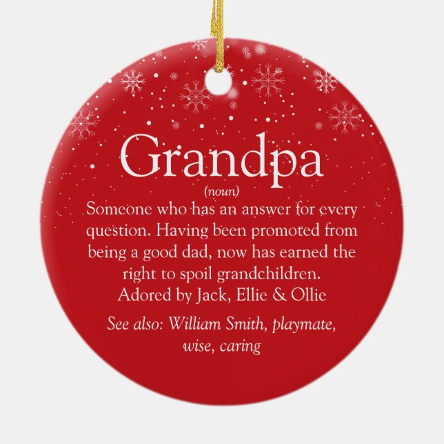 Grandpa Grandfather Papa Definition Christmas Ceramic Ornament (Back)
