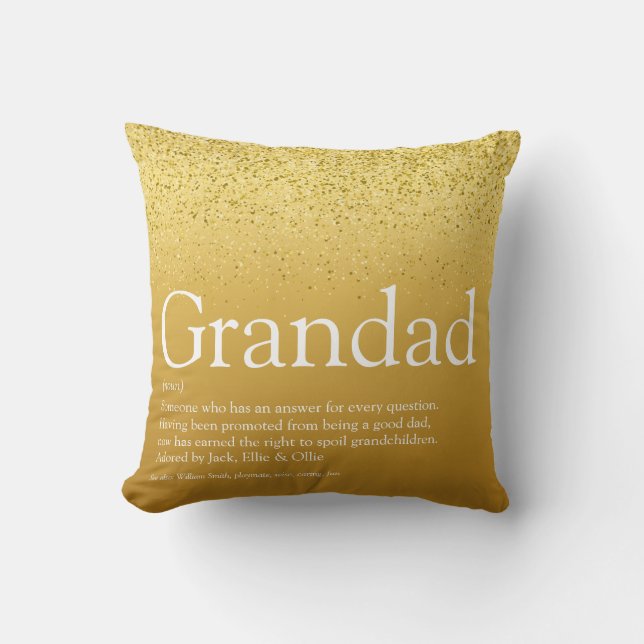 Grandpa, Grandfather, Papa Definition Gold Glitter Throw Pillow (Front)