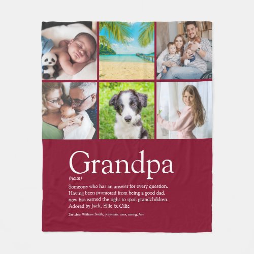 Grandpa Grandfather Papa Definition Photo Burgundy Fleece Blanket
