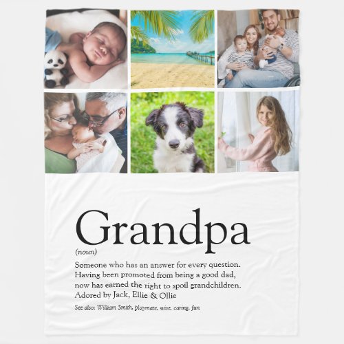 Grandpa Grandfather Papa Definition Photo Collage Fleece Blanket