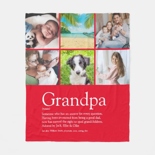 Grandpa Grandfather Papa Definition Photo Fun Red Fleece Blanket